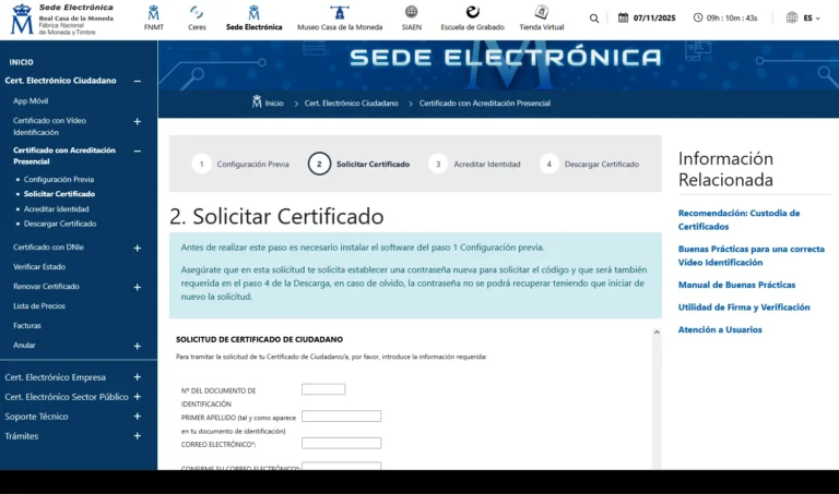 Sitio web de la FNMT para solicitar un certificado digital