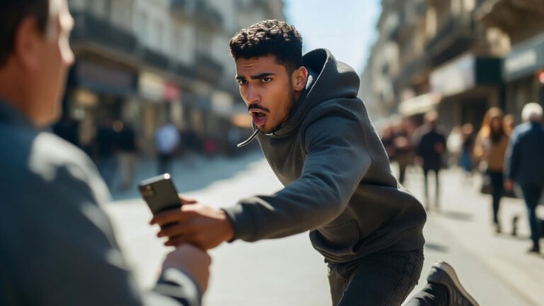 Ladrón multirreincidente robando un teléfono
